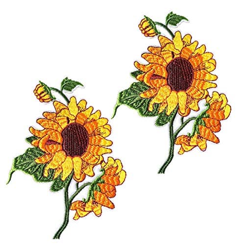 2 Pcs Sunflower Iron On Patches for Backpacks, Hats, DIY Sew on Applique Patch, Vintage Embroidered Patches for Repair Clothes, Jackets, Jeans