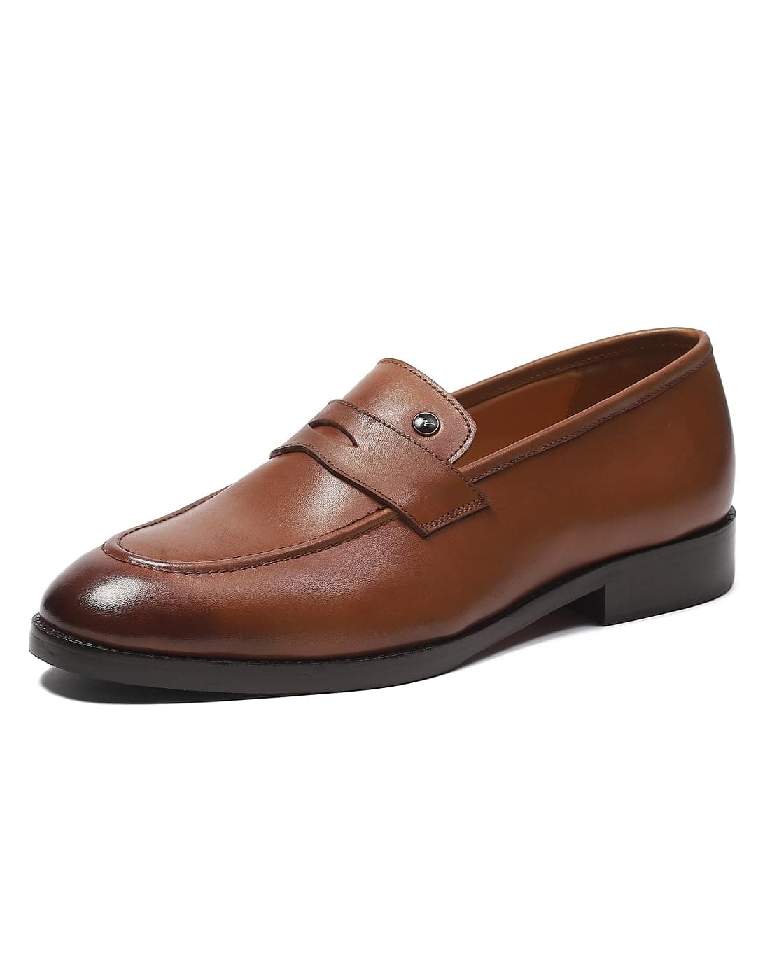 Monte Carlo Mens Tan Solid Slip on Genuine Leather Penny Loafers (201828FW-1-6)