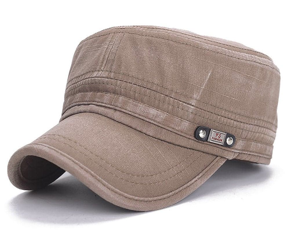 Glamorstar Unisex Cadet Army Cap Washed Cotton Military Corps Hat Flat Top Cap Brown,One Size