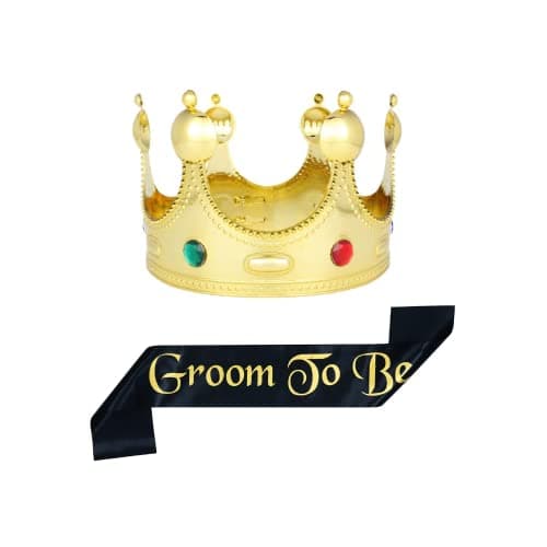 Decofy 2Pc Groom to Be Black Sash King Crown Set for Boys & Men | Bachelor Party Decoration Groom Accessories | Wedding Celebration Dress Up Costume Sash with Crown | Gift Set Wedding Props Decoration