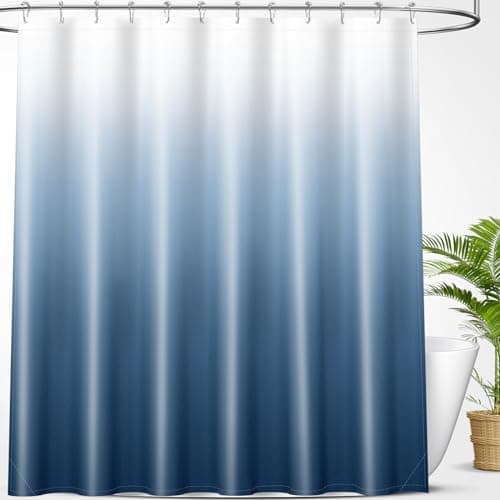 OLANLY Luxury Blue and White Ombre Shower Curtain Sets with 12 Hooks, Waterproof and Washable Decorative Shower Curtains for Bathroom, 72x72 Inches