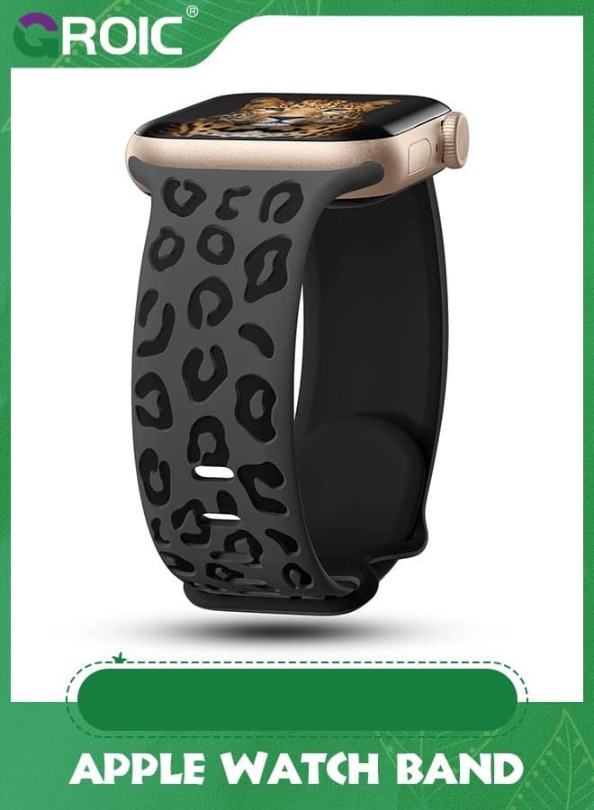 Sport Leopard Engraved Bands Compatible with Apple Watch Band 41mm 40mm 38mm Women, Silicone Luxury Cheetah Strap for iWatch Bands Series 10 Series 9