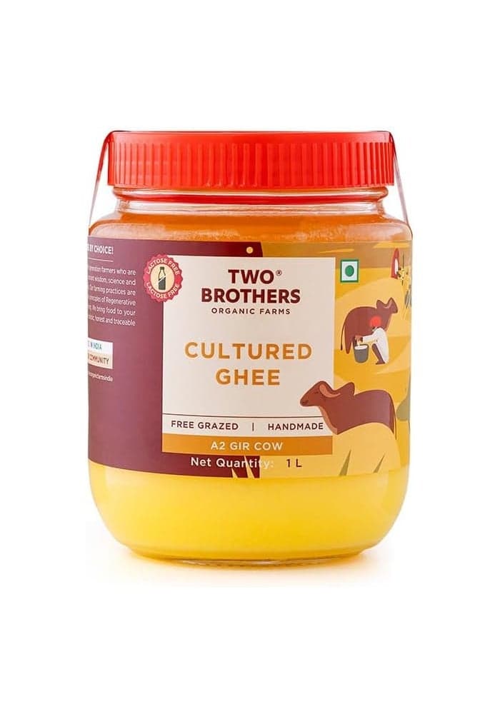 TWO BROTHERS A2 Ghee - 1000 Ml | Cultured Cow Desi Ghee | Pure and Natural Grass-Fed A2 Gir Cow Ghee
