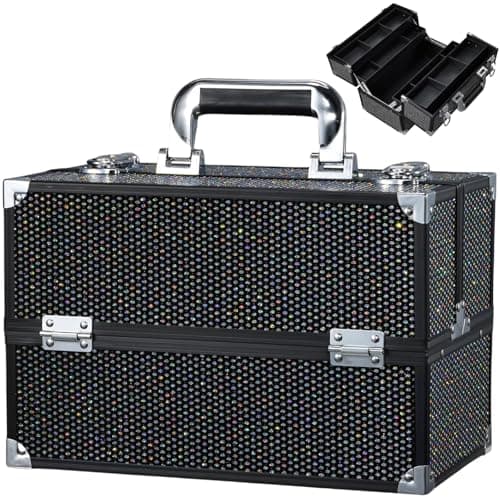 Stagiant 12.6 Inch Large Makeup Train Case, Professional 4 Trays Cosmetic Cases Makeup Storage Organizer Box Beauty Make Up Box with Lock&Adjustable Compartments for Nail, Accessories, Skincare, Black