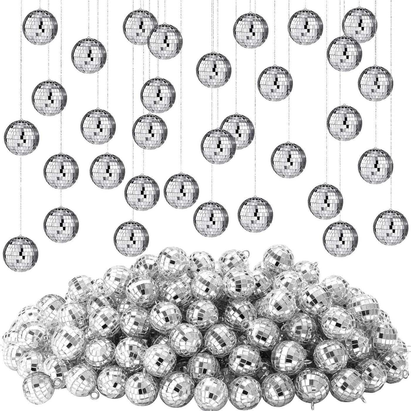 Hoolerry 200 Pcs Mirror Mini Disco Balls Ornament 12 Inch Mardi Gras Small Hanging Decorations Reflective Tiny Mirror Balls for 70s 80s Disco Themed Party Birthday Wedding TreeSilver
