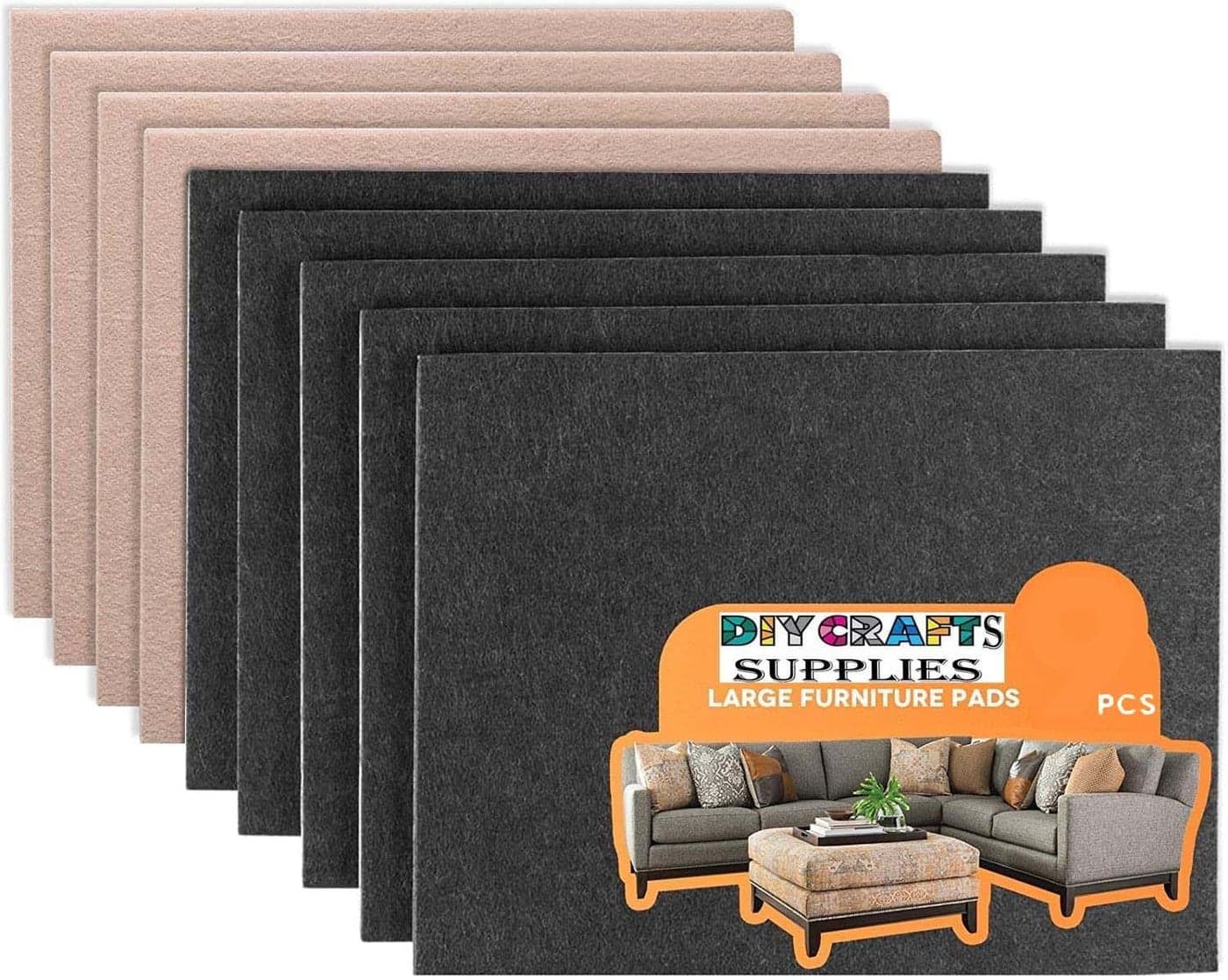 DIY Crafts 6, 6 Pcs Furniture Pads Two Color (Black + Beige) Large Felt Pads Self Adhesive, 8" x 6" x 1/5" Cuttable Felt Furniture Pads, Anti Scratch Chair Leg Pads Floor Protectors for Hard Flo (6)