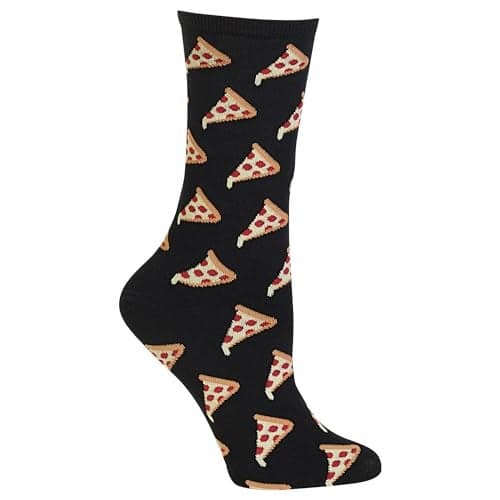 HOTSOX Women's Pizza Crew Socks 1 Pair Pack, Black, Women's Shoe Size: 4-10