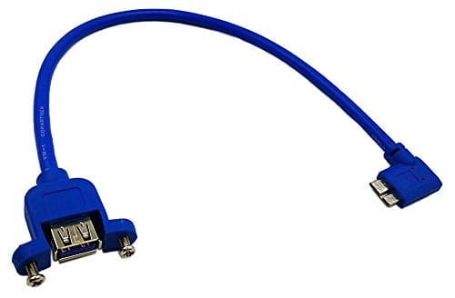 zdyCGTime 12" Panel Mount USB 3.0 A Female to 90 Degree Left Angled Micro B Male Extension Cable with Screws(Blue)