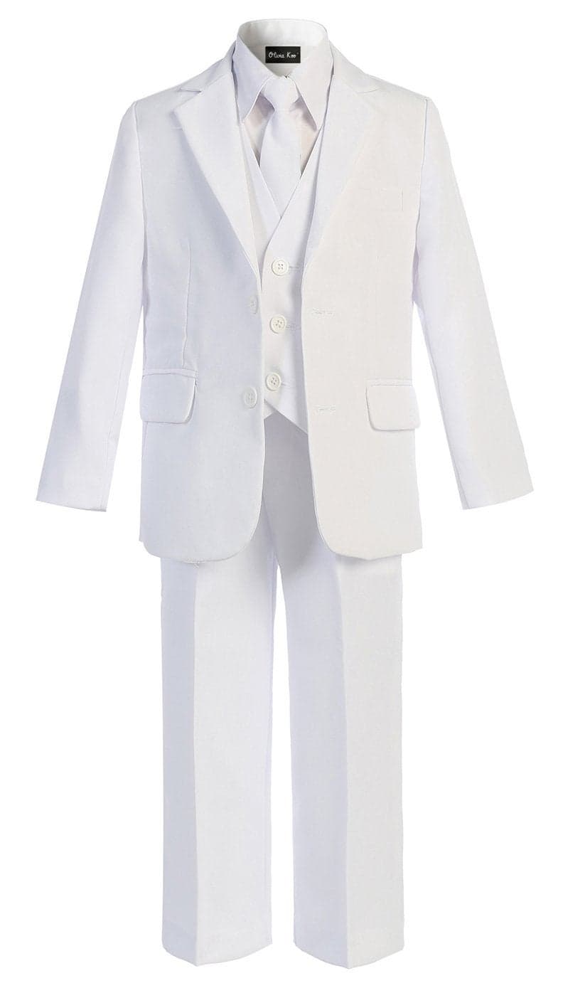 OLIVIA KOO Boys Solid 5Piece Formal Suit Set With Matching Neck TieWhite16