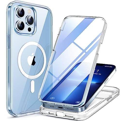Miracase Magnetic for iPhone 13 Pro Max Case 6.7 inch, (Compatible with MagSafe) Upgrade Full-Body Clear Phone Bumper Case with Built-in 9H Tempered Glass Screen Protector, Magnetic Clear