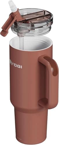 YOGI Ceramic Lined Metal Allergy Safe 40oz Tumbler with Handle Straw Leakproof Flip Sip Lid Vacuum Insulated Stainless Steel Travel Cup for Iced Coffee Water and AllDay Hydration 40oz Terracotta