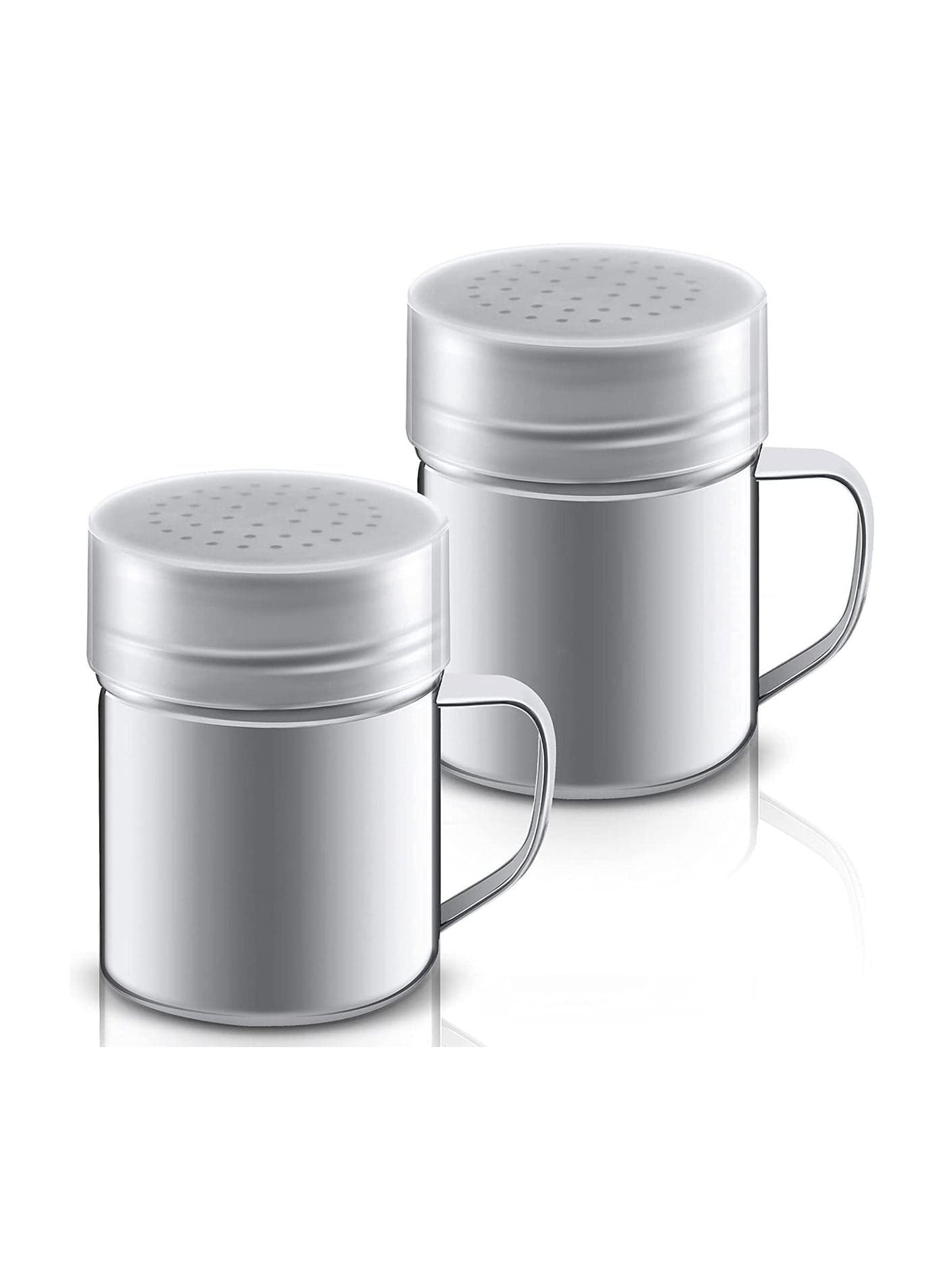 Seasoning Bottle, Stainless Steel Dredge Shaker with Lid and Handle Salt Pepper Shakers Spice Condiment for Cooking Kitchen Baking Candy 2 Pieces 345ml