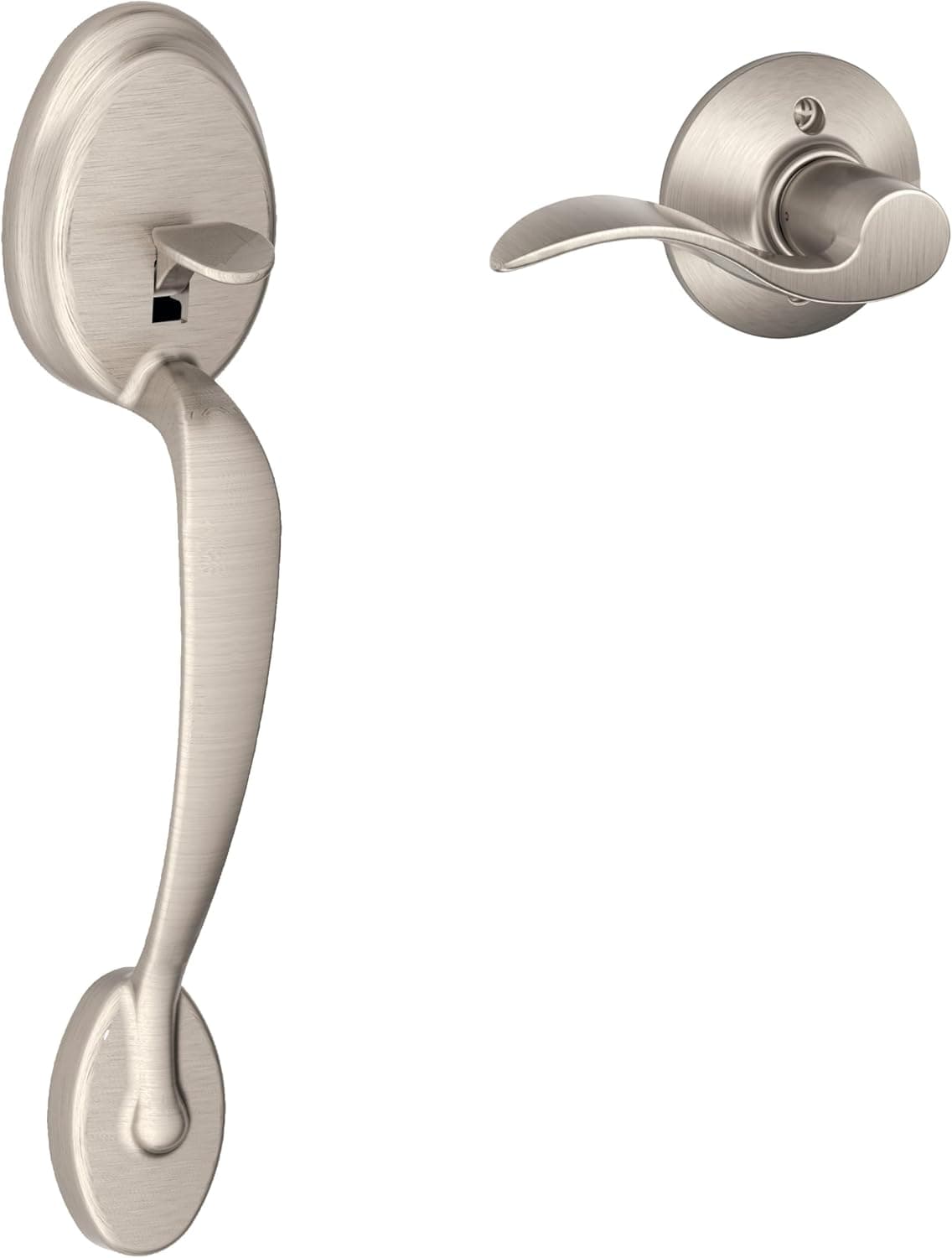 SCHLAGE Plymouth Front Entry Handle Accent Right-Handed Interior Lever - Satin Nickel