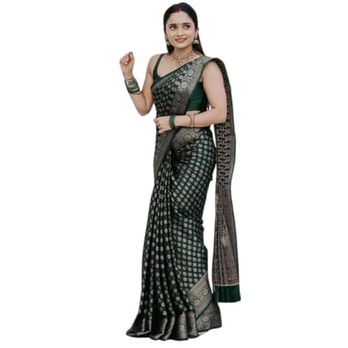 C J Enterprise Women's Banarasi Pure Kanjivaram Silk Saree Cotton Spun Saree for Wedding Soft Design Wear Pattu Sarees Latest Sari With Blouse Piece sadi new ladies Party 2025 (Fatima-51) (Green)
