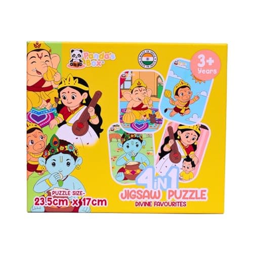 Panda's Box Jigsaw Puzzle Set – 4 in 1 | As Seen on Shark Tank | Divine Favourites| Hand-Eye Coordination Game| Problem-Solving Skills| 9(Hanuman), 12(Krishna), 18(Ganesha) & 24(Saraswati) Pieces