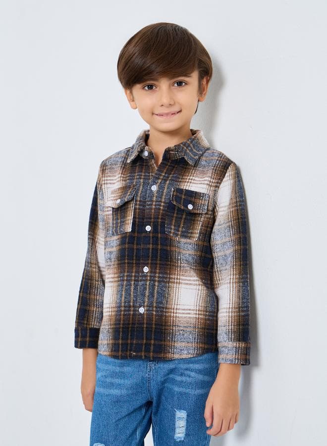 Boys Brown Flannel Checkered Shirt