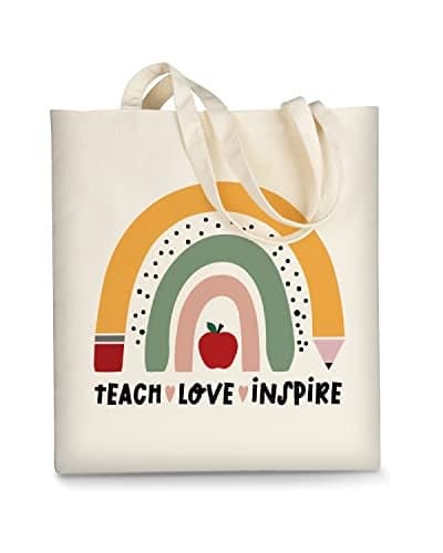 AUSVKAI Canvas Tote Bag Aesthetic for Women, Cute Trendy Teacher Reusable Cloth Cotton Bags with Handle for Grocery College Shopping Beach