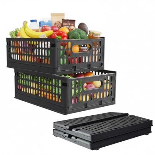 Aditya polymers Plastic Storage Crates 10 Kg Capacity Grey | 2 Pc Foldable Stackable Collapsible Storage Boxes with Wheels & Side Handles | Multipurpose Portable Utility Basket Organizer for Home