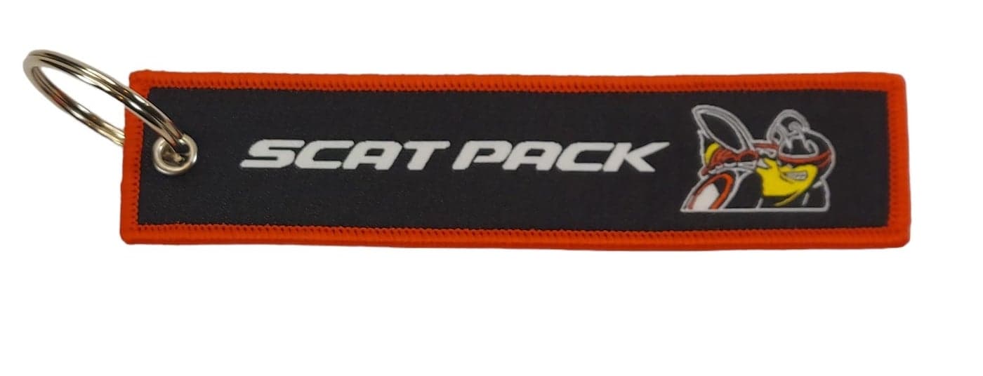 Dodge Scat Pack Keychain 5" x 1" - Scat Pack Logo Front, Classic Rhombus Logo Back