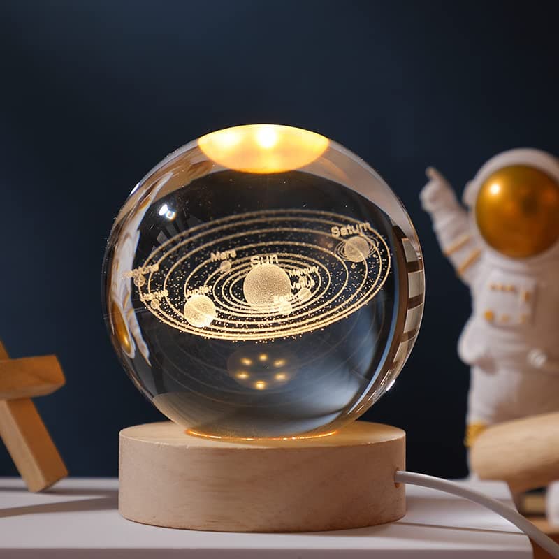 JANARARY 3D Galaxy Crystal Ball Night Light for Gifts with Colorful LED Light Base, Color Changing Light with Remote as a Birthday Gift for Teens Boys and Girls, Solar System Model