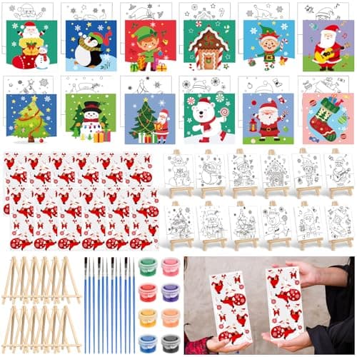 AmazingSpark 60 Pcs 12 Set 4 x 4 Pre Drawn Canvas Kit for Painting Craft Sip and Paint Kit for Adults Pre Printed Canvas Painting Favor for Virtual DIY Birthday Gifts Adults Date Party