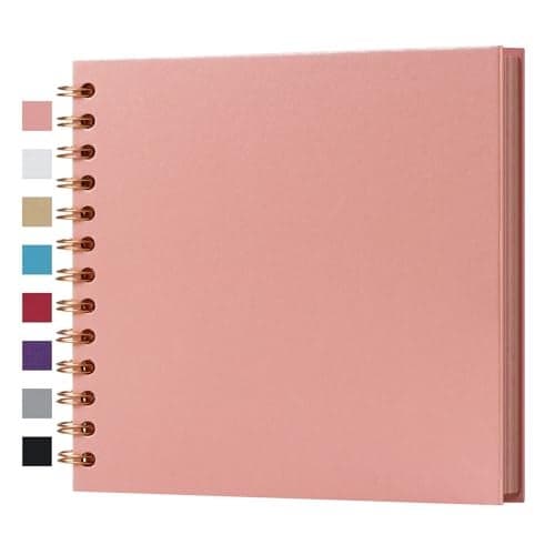 potricher 7 x 7 Inch DIY Scrapbook Album 40 Pages Hardcover Kraft Paper Scrap Book Photo Albums Memory Book for Wedding and Anniversary Family (Pink, 7 Inch)