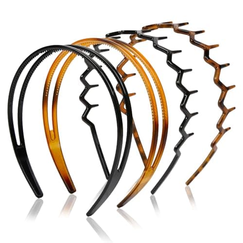 WOVOWOVO Zig Zag Headbands for Women Teen Girls Men Plastic Hair Bands with Teeth Thin Zigzag Head Bands for Womens Hair Non Slip Black Comb Hairbands Zigzag Double Layer Style