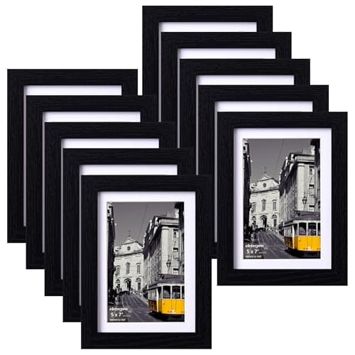eletecpro 5x7 Picture Frames Set of 10 with Clear Acrylic Cover, Tabletop Decor, Displays 4x6 Photos with Mat or 5x7 Without, Horizontal or Vertical, Desktop Stand, Black