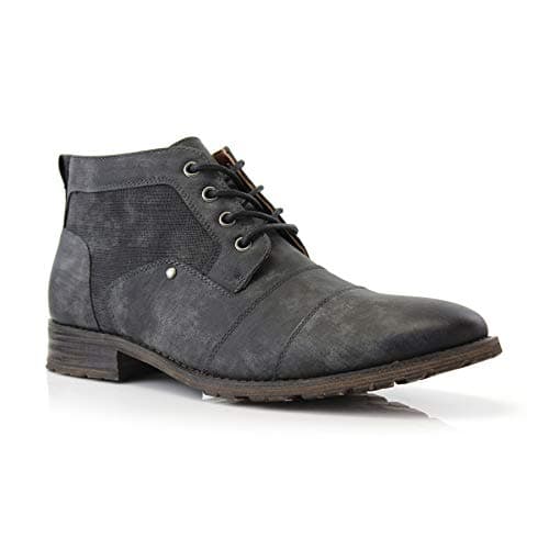 Ferro Aldo Men's Blaine Cap Toe Chukka Boots | Lace-Up Ankle Dress Boot with Side Zipper | MFA806035 | in Charcoal Grey, Size 11