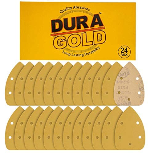 Dura-Gold Premium Mouse Detail Sander Sandpaper Sanding Sheets - 320 Grit (Box of 24) - 5 Hole Pattern Hook & Loop Triangle Mouse Discs - Woodworking Wood, Furniture Crafting, Sand Automotive Paint