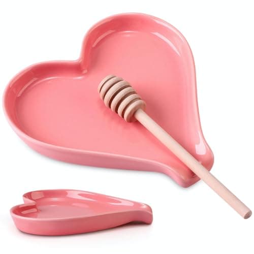 Remerry Mother's Day Heart Cute Spoon Rest for Kitchen Counter, 6 Inch Ceramic Utensil Tray for Stove Top, Coffee Teaspoon Holder & Organizer for Coffee Station & Bar, Teaspoon Holder(Pink)