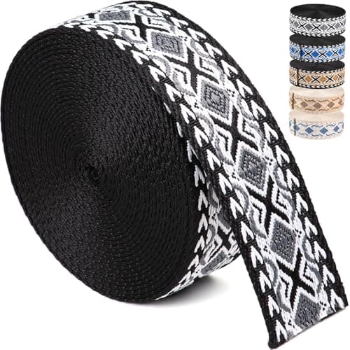 Cotton Webbing 15 Inch for Bag Handles Jacquard Black and White Bohemia 6 Yards Heavy Duty Nylon Webbing Straps for Bags 1 12 Inch Webbing Nylon Strap Backpack Straps Belt