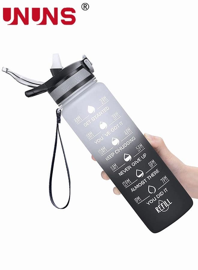 1L Water Bottles with Removable Straw & Time Marker, Motivational Water Bottle with BPA Free Tritan Material, Leakproof Water Jug for Home Office Fitness Sports
