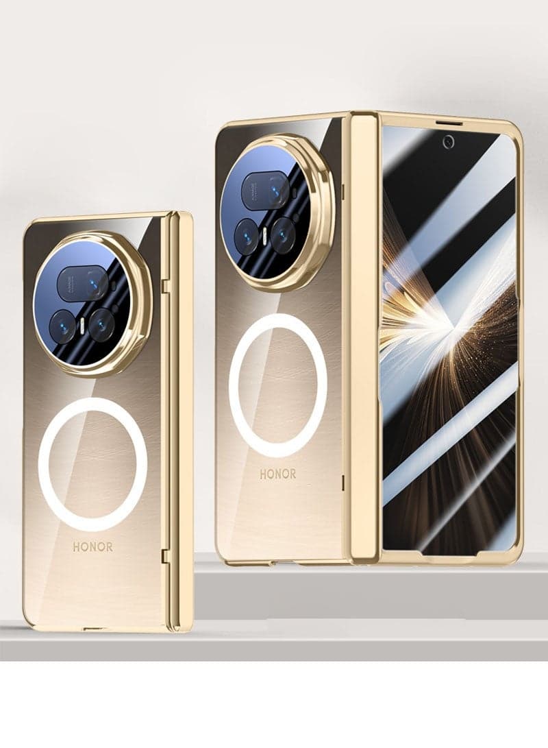 Magnetic Case for Honor Magic V5 【Built-in Screen Protector】 【Built-in Camera Protector】 【Support Wireless Charging】 Electroplated Transparent Clear Shockproof Cover