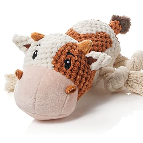 Sedioso Dog Toys, Dog Plush Toy for Large Breed, Cute Squeaky Dog Toys with Crinkle Paper, Dog Chew Toys for Puppy, Small, Middle, Big Dogs (Cow)