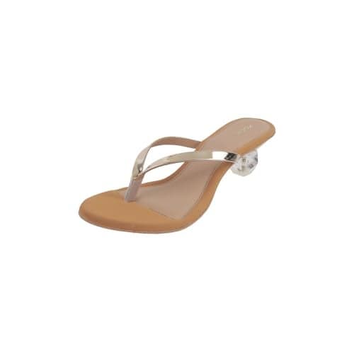 Mochi Women Gold Synthetic Leather Classic Chunky Heel Slip-on Sandal UK/5 EU/38 (40-280)