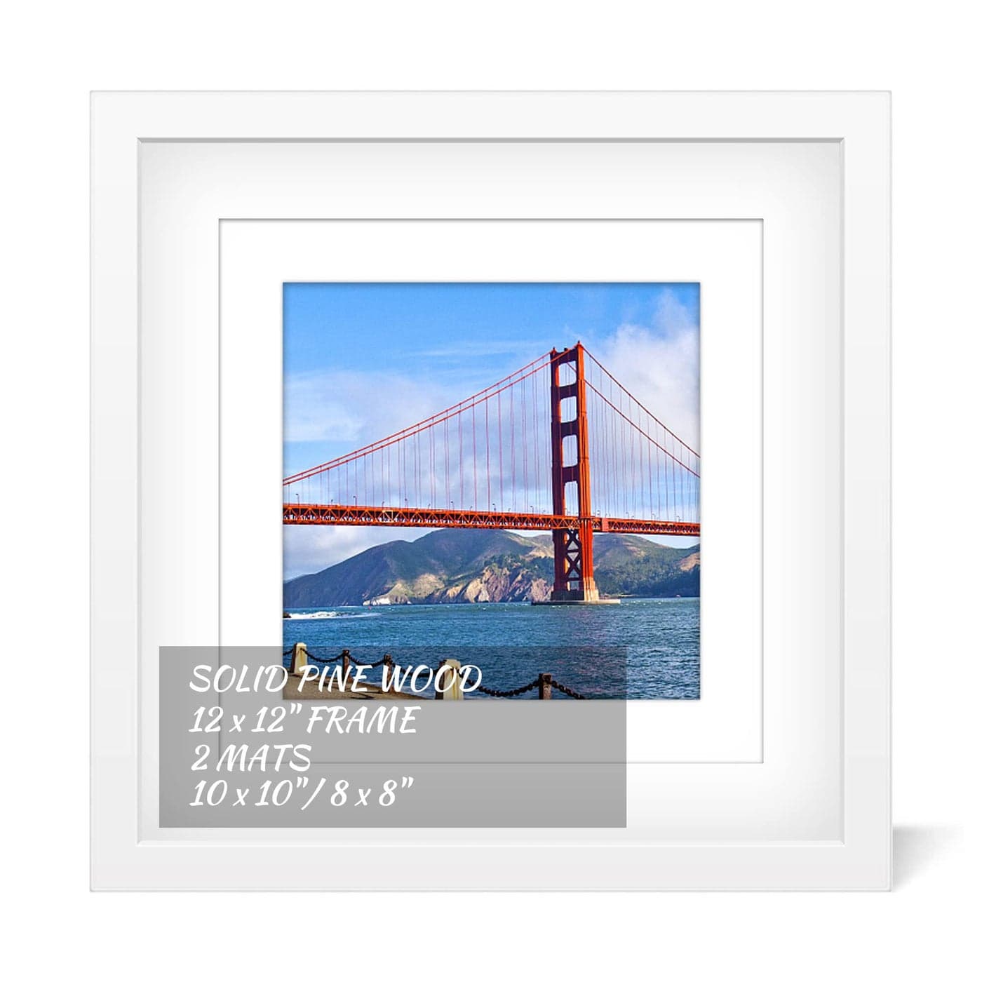 12x12 inch Wood Picture Frame for Wall Hanging Square Photo Frames with 2 Mats 8x8 inch and 10x10 inch Pictures for Baby ScanPosterDecorationAnniversaryWeddingChristmasDiamond PaintingWhite