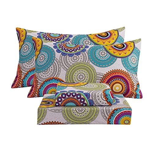 Bedlifes Full Sheet Set Ultra Soft Breathable Silky Flower Deep Pocket 100 Microfiber Bedding 4 Piece Full Size Mandala Patterned