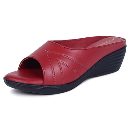 TRASE Magic Comfort Wedge Sandal for Women (Maroon, 4 UK)