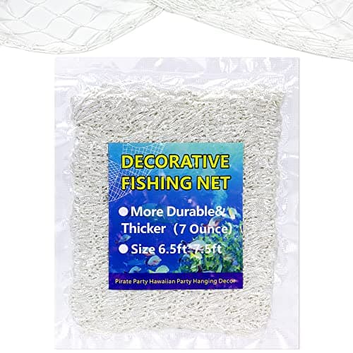 SHOUWAN White Fish Net Decorations Under Nautical Sea Party Net Decor Ocean Themed Pirate Fishing Nets Decorative Birthday Supplies Beach Decorations