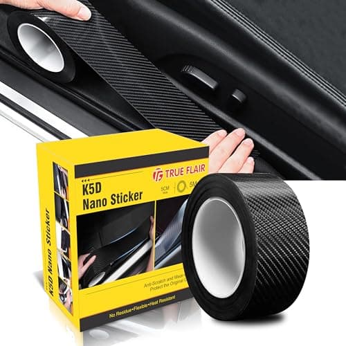 TrueFlair Anti Scratch Carbon Fibre Tape for Car | High Gloss Material | Door Sill Protector, Bumper, Edge Protection, 2 Inch X 5 M, Black Texture