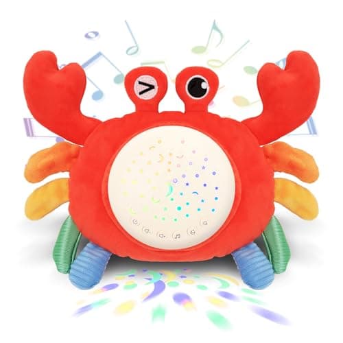 MPQMPQ Baby Sleep Soother Toys - Night Light Projector & White Noise Sound Machine, Soft Stuffed Animal Crab Musical Toys for Babies 0-6-12-18 Months Toddlers Boys Girls Christmas Gifts