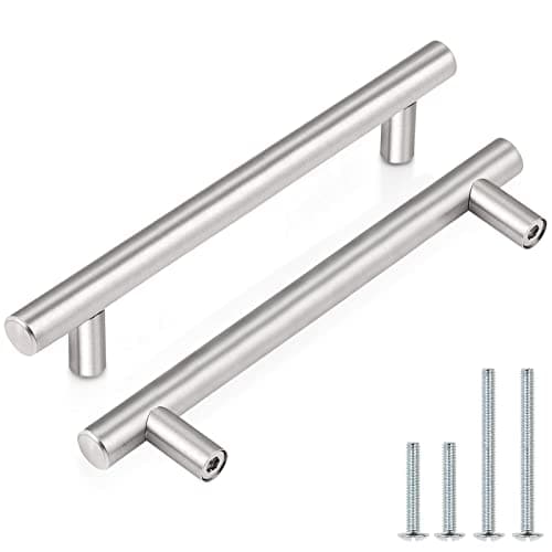 Probrico (10 Pack 5" Hole Centers Satin Nickel Cabinet Pulls Euro T Bar Handle Pulls Stainless Steel Kitchen Bathroom Furniture Cabinet Pulls
