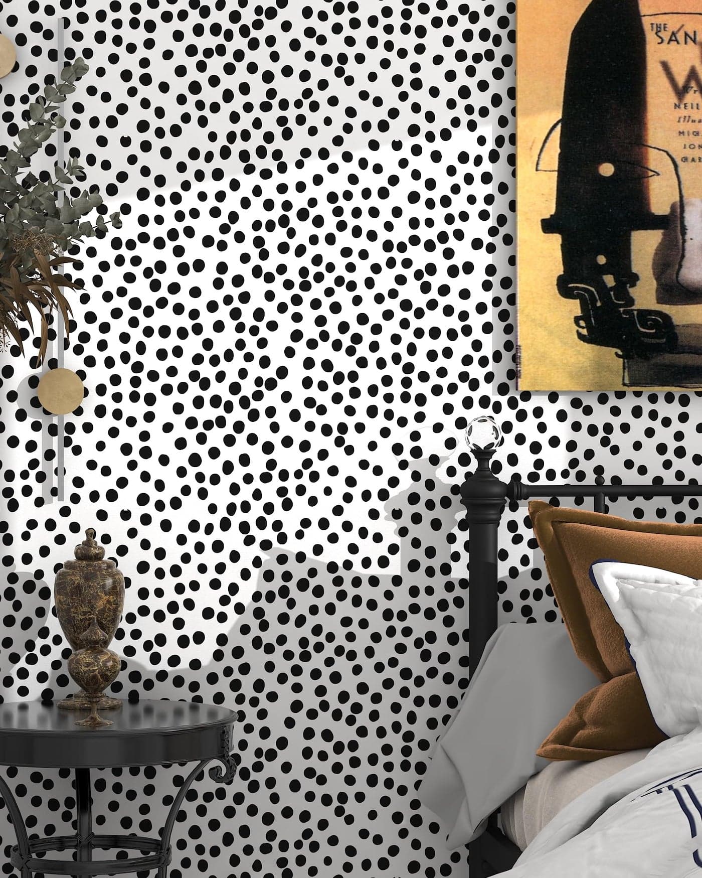 Modern Peel and Stick Wallpaper 173 x 788 Self Adhesive Wallpaper Black and White Contact Paper Polka Dot Removable Wall paper Decorative for Bedroom Bathroom Cabinets and Countertops Vinyl Roll