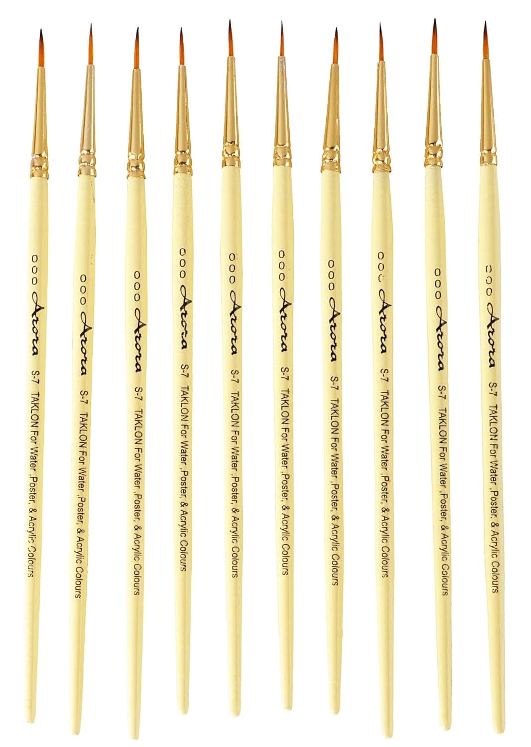 Arora Detail and Script Liner Round Paintbrush of 000 Number Fine Set of 10 for Watercolor, Acrylic and Intricate Painting Yellow, Wood