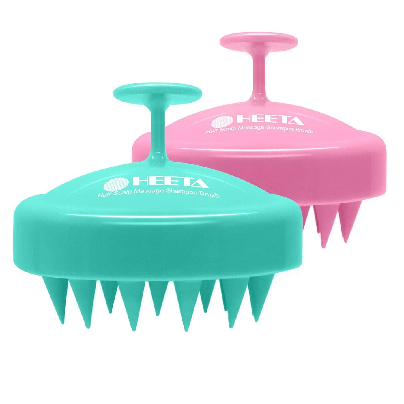 HEETA 2 Pack Hair Scalp Massager Shampoo Brush for Hair Growth, Hair Scalp Scrubber with Soft Silicone, Wet and Dry Hair Detangler (Pink & Green)