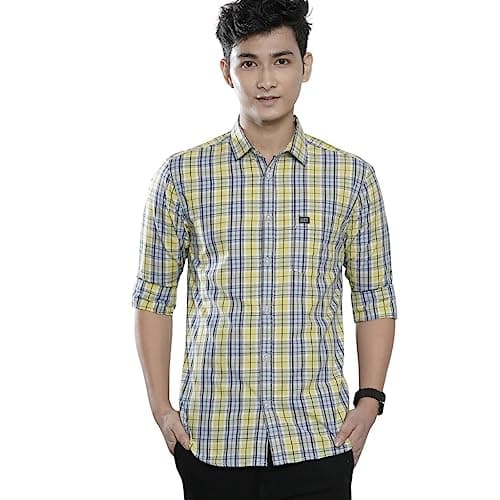 The Indian Garage Co Yellow Regular Fit Spread Collar Checkered Long Sleeves Shirt
