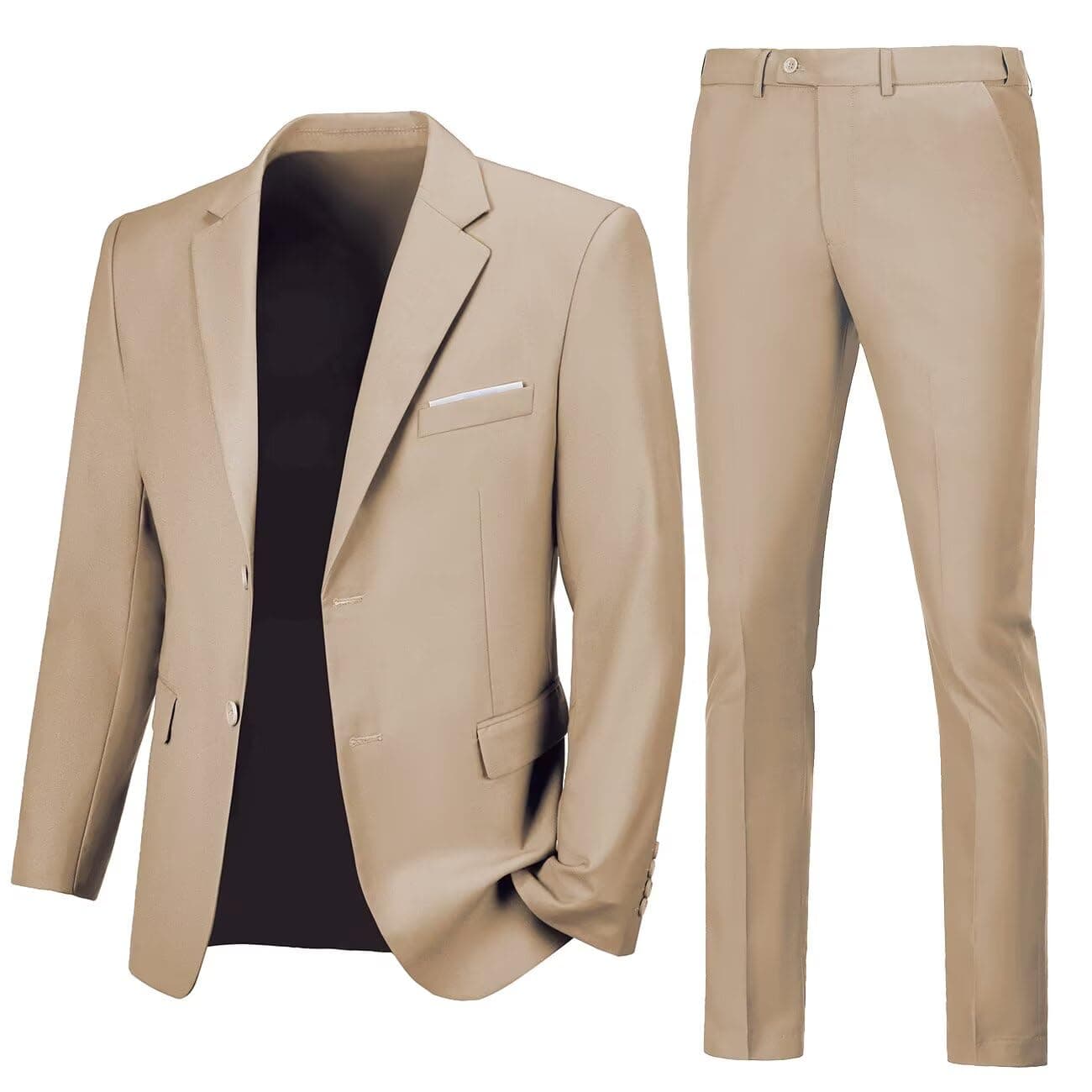 Men Suits Slim Fit 2 Button Mens Suits Solid Champagne Business Suit Blazer Pants for Men Groomsmen Wedding Mens Tuxedo for Prom XS