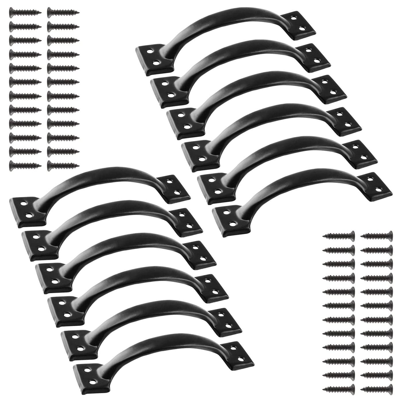Jiozermi 12 Pcs 5 Rustic Gate Handle Iron Hardware Handle Pull with Screw Vintage Farmhouse Cabinet Handles Retro Drawer Pulls for Outdoor Garage Drawer Black