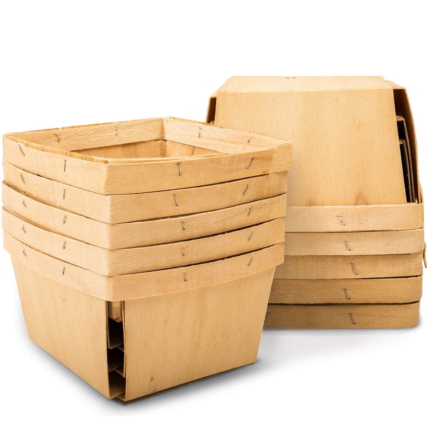 One Quart Wooden Gift Baskets 10 Pack for Picking Fruit or Arts Crafts and Decor 575 Square Vented Wood Boxes